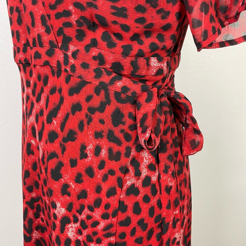 Bardot | NWT Red Leopard Print Chiffon Midi Wrap … - image 6